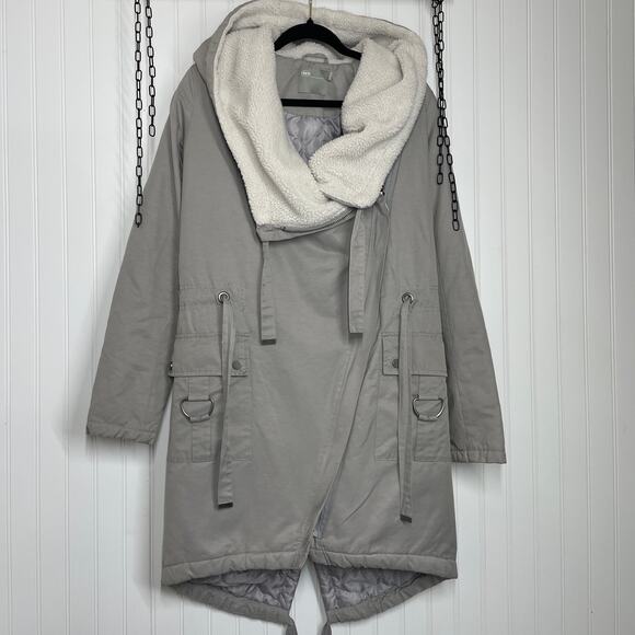 ASOS DESIGN Women’s Gray Borg Liner Waterfall Hooded Parka Size 2 - Outdoor - Picture 4 of 11